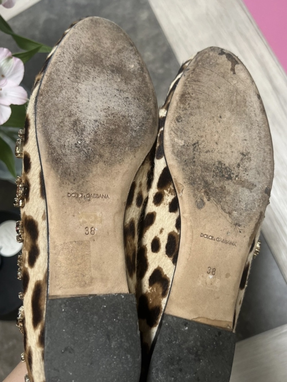 Dolce & Gabbana Leopard Print Jeweled Flats - Brown, Black, Gold - Picture 7 of 9